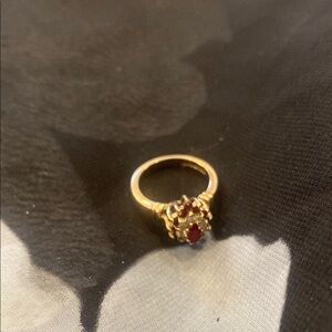 Vintage-Inspired Gold and Red Floral Ring